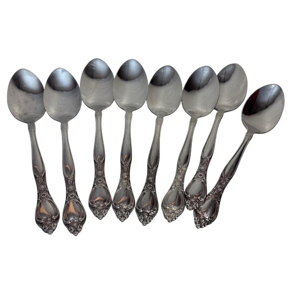 West Bend Oneida AFFECTION Soup Spoon Stainless Steel USA Floral 6.5" Set of 8 - Picture 1 of 5